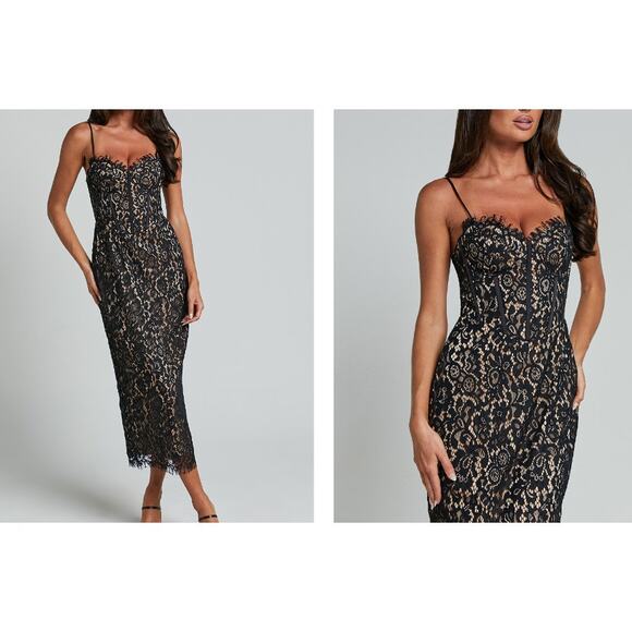 NWT Showpo Makenzie Midi Dress Strappy Corset Lace Slip Dress in Black Size 2 XS - Picture 2 of 9